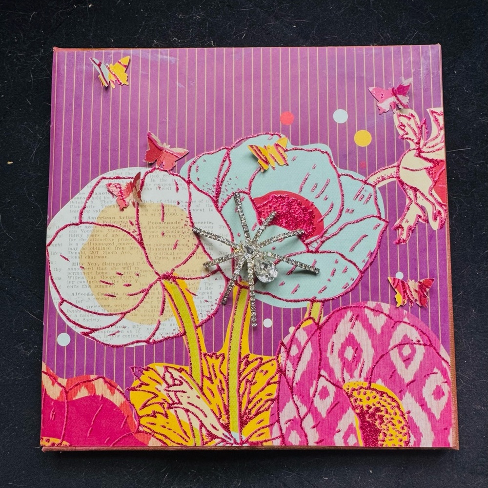 Poppy & spider 3D art on canvas